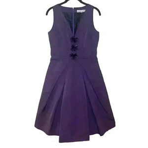 CAROLINA HERRERA Silk Lined Cocktail Dress 8 M Flare Sleeveless Knee Length Tea